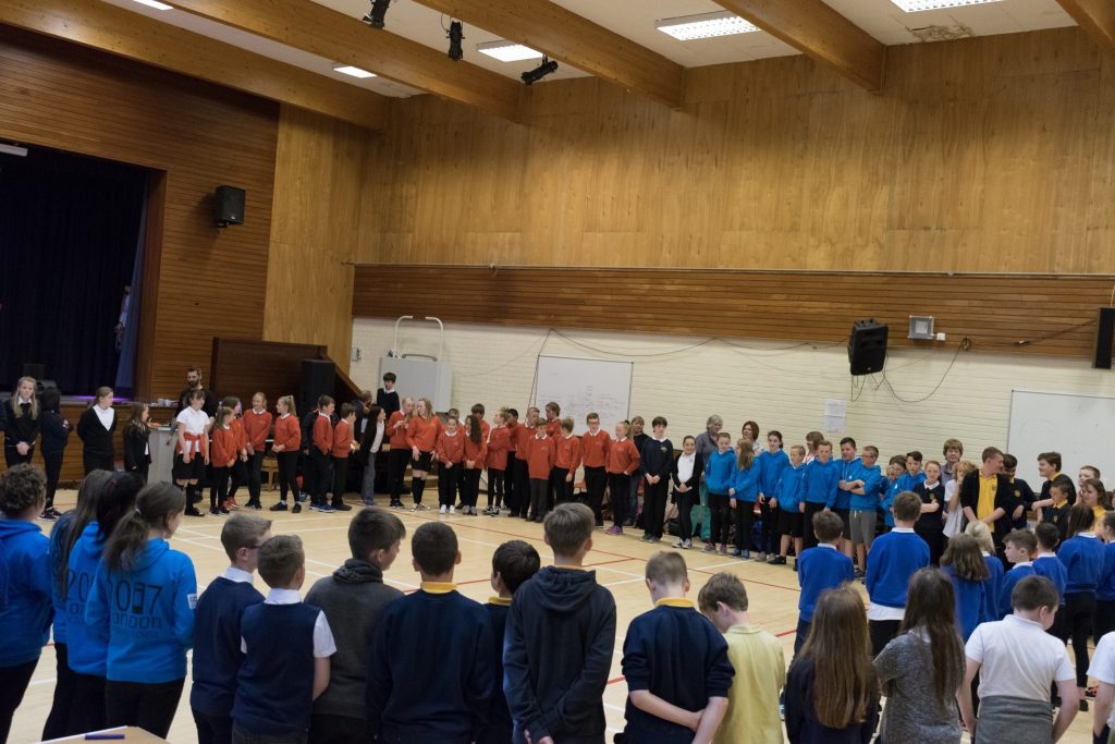 Pupils at Banff Academy take part in a rhythmics exercise.